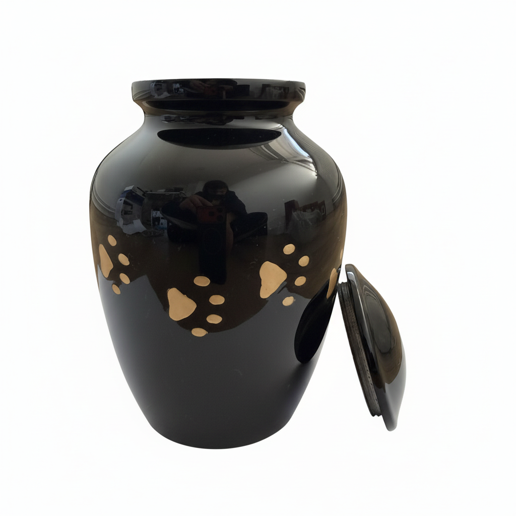 Pet Cremation Urn with Paw Engraved Dark Black
