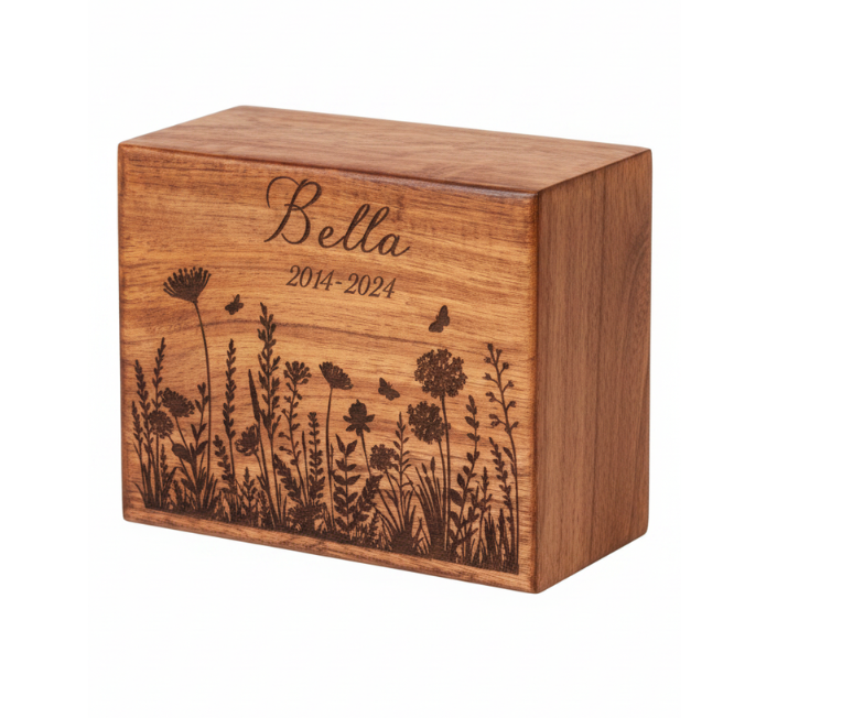 Personalized Wooden Cremation Urn | Floral Wildflower Design