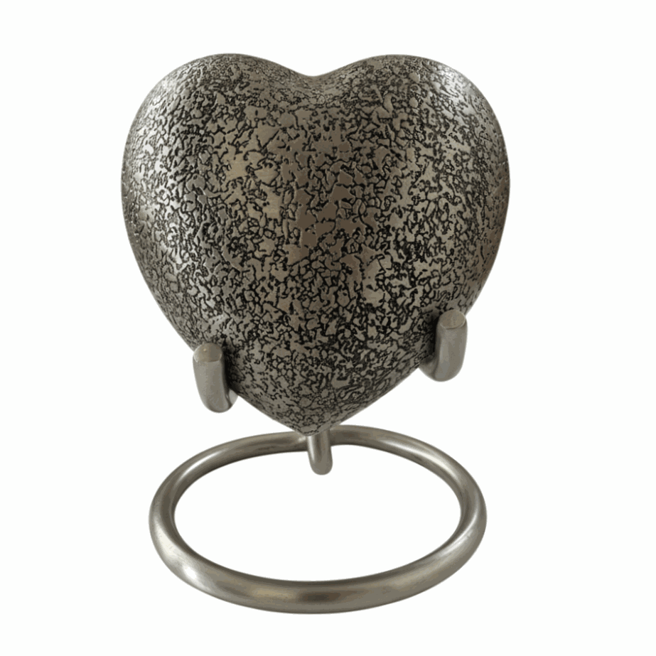 Silver Texture Premium Heart Shaped Urns for Human Ash