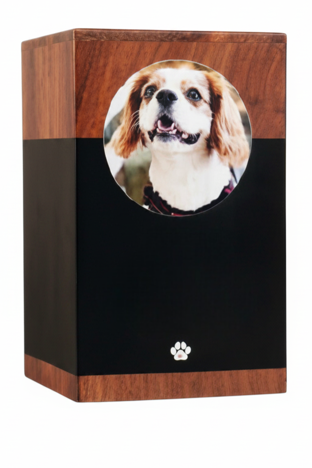 Wooden Dog Cremation Urn with Photo Design