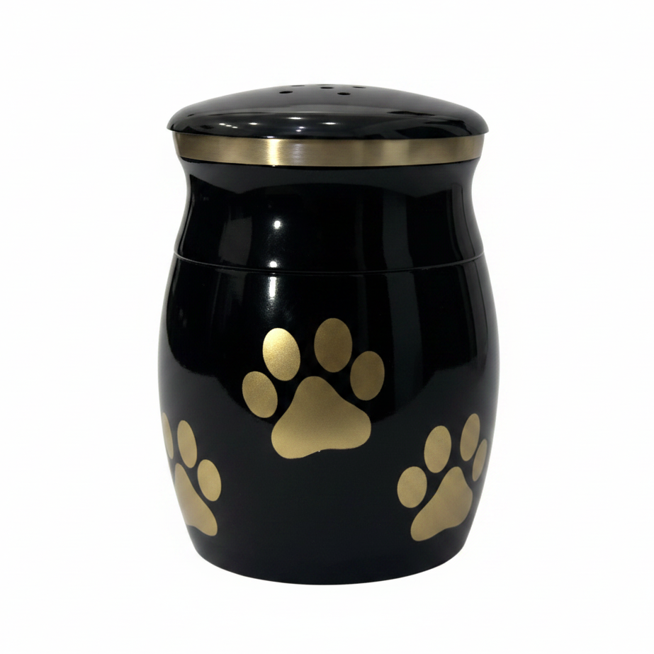 Black Metal Pet Odyssey Cremation Paw Print Memorial Urn