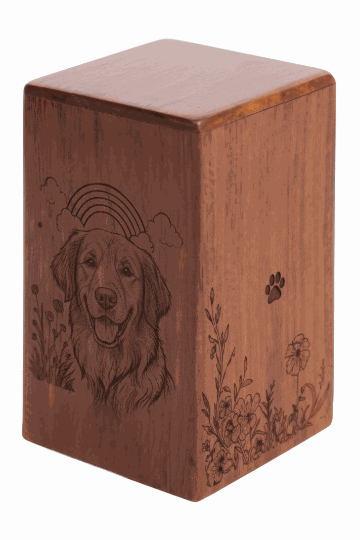Wooden Dog Portrait with Paw print Cremation Urn