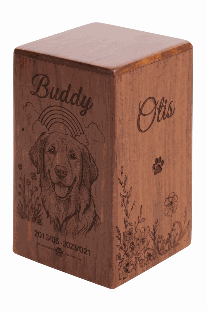 Personalized Wooden Dog Cremation Urn with  Paw Print Design