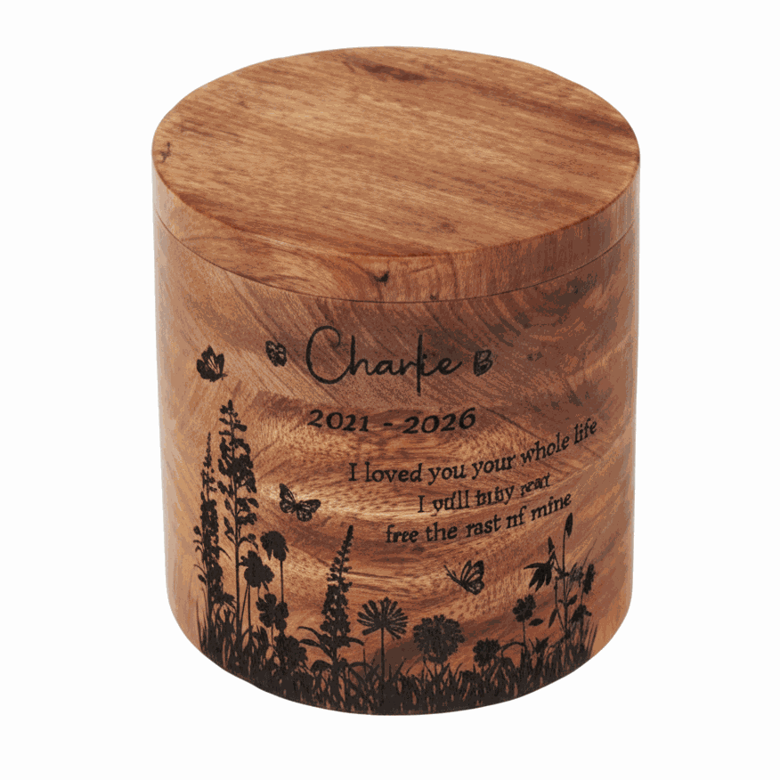 Personalized Wooden Nature-Themed with Floral Design Cremation Urn