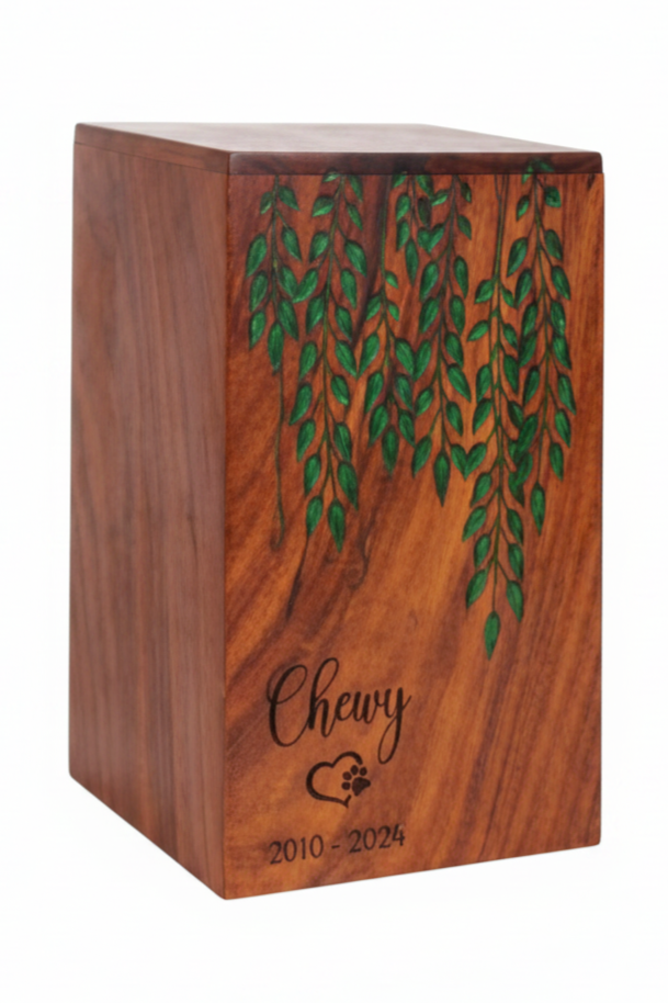 Personalized Wooden Cremation Urn – Elegant Willow Tree Design