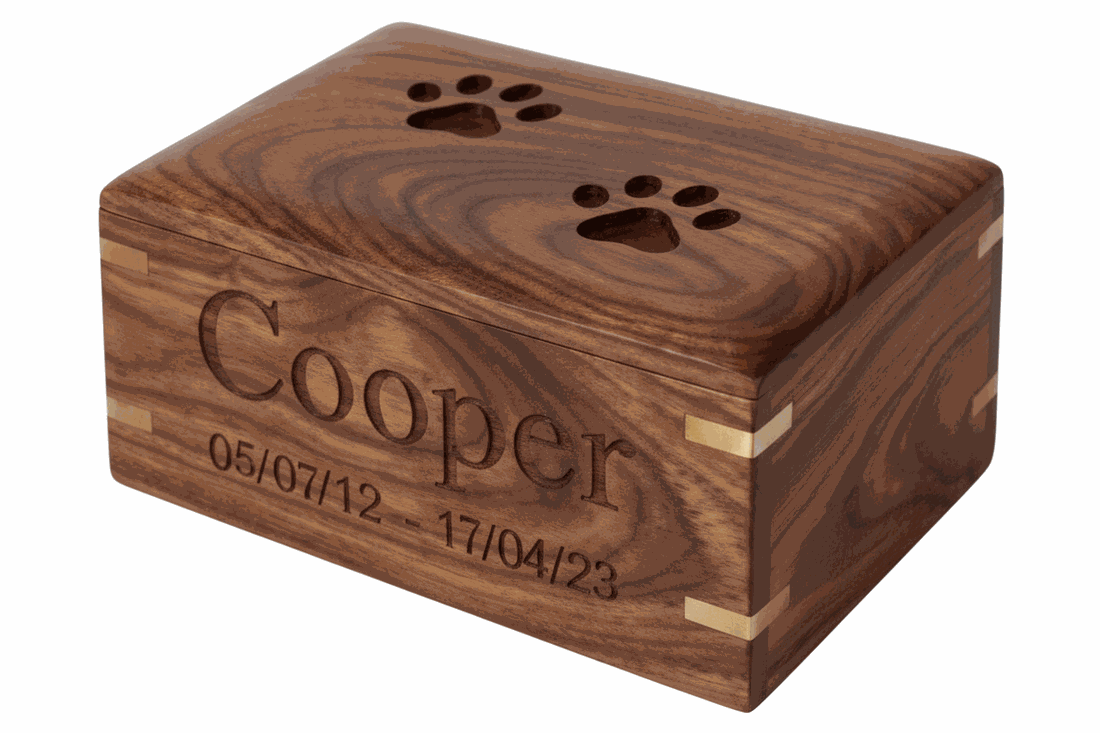 Personalized Wooden Pet Cremation Urn with Paw Print