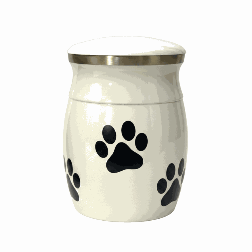Cream Metal Odyssey Paw Print Memorial Urn