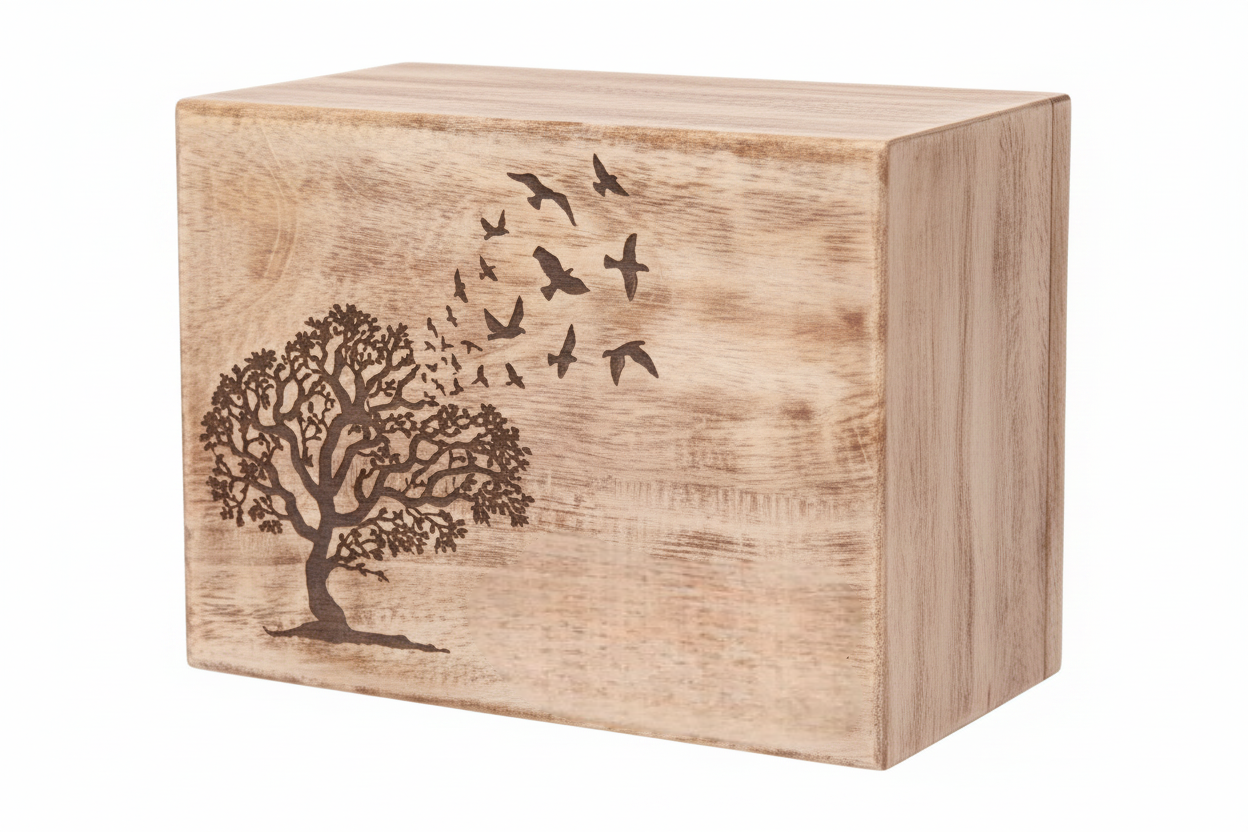 Wooden Tree and Flying Birds Cremation Urn
