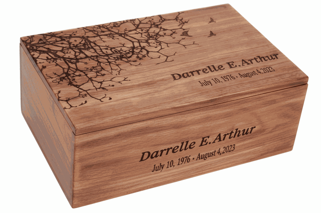 Personalized Wooden Memorial Cremation Urn – Tree Branch and Birds Design