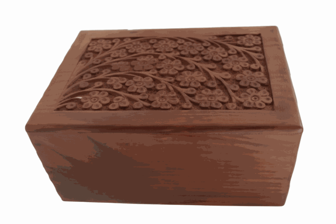 Wooden Ornate Floral Memorial Cremation Urn