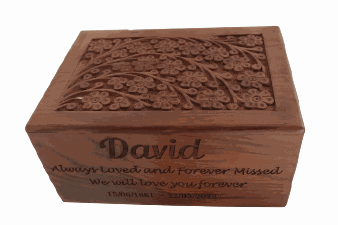 Personalized Wooden Cremation Urn – Ornate Floral
