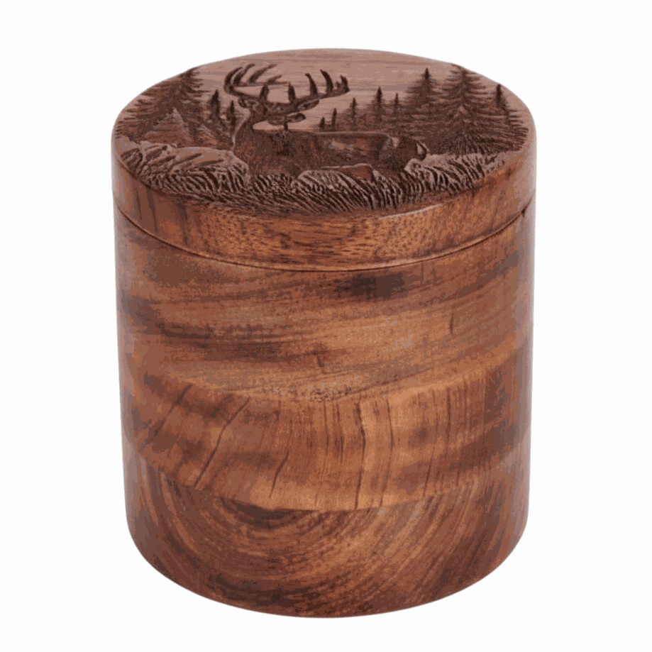 Handcrafted Wooden Cremation Urn with Deer design