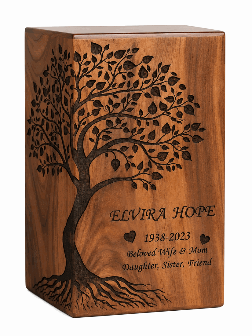 Handcrafted Wooden Cremation Urn – Tree of Life Personalized