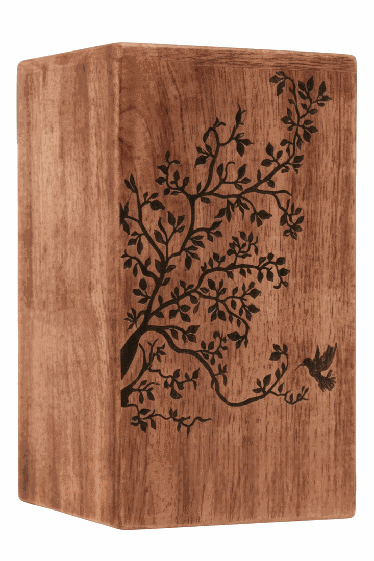 Wooden – Floral Branch Engraved Memorial Urn