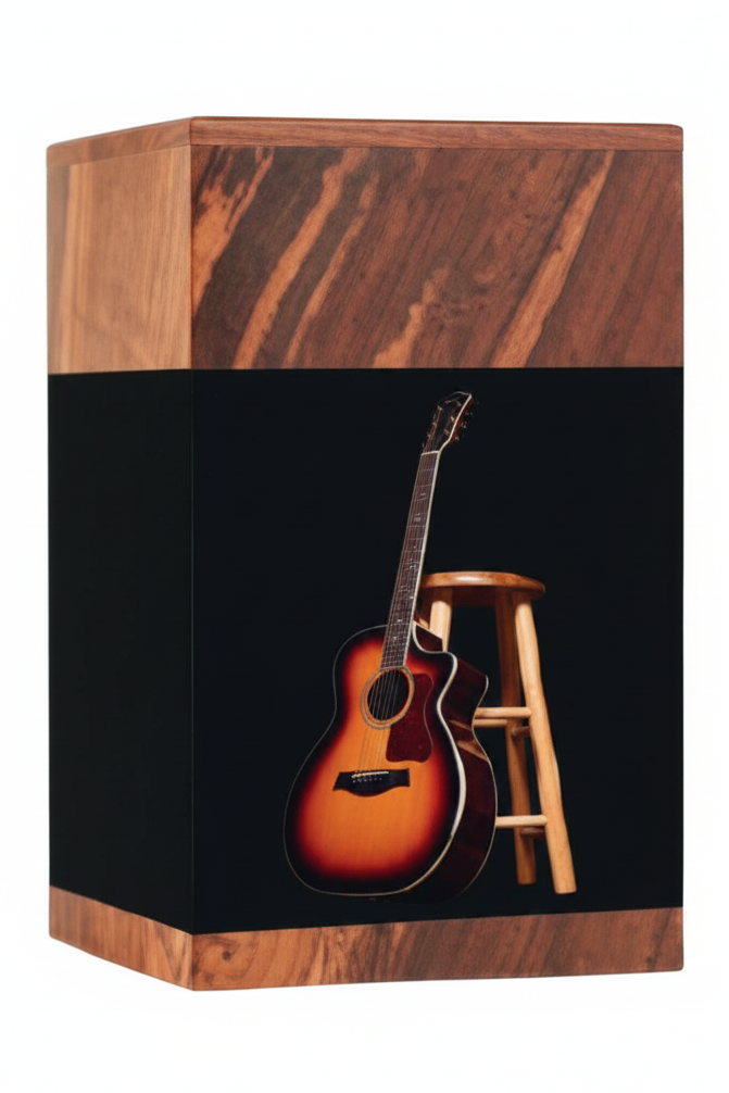 Wooden Guitar-Themed Cremation Urn