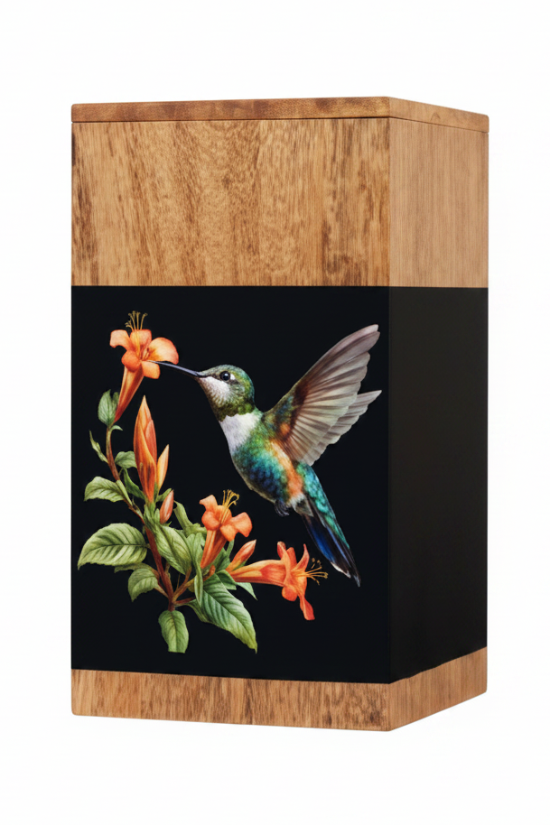 Wooden Hummingbird Cremation Urn