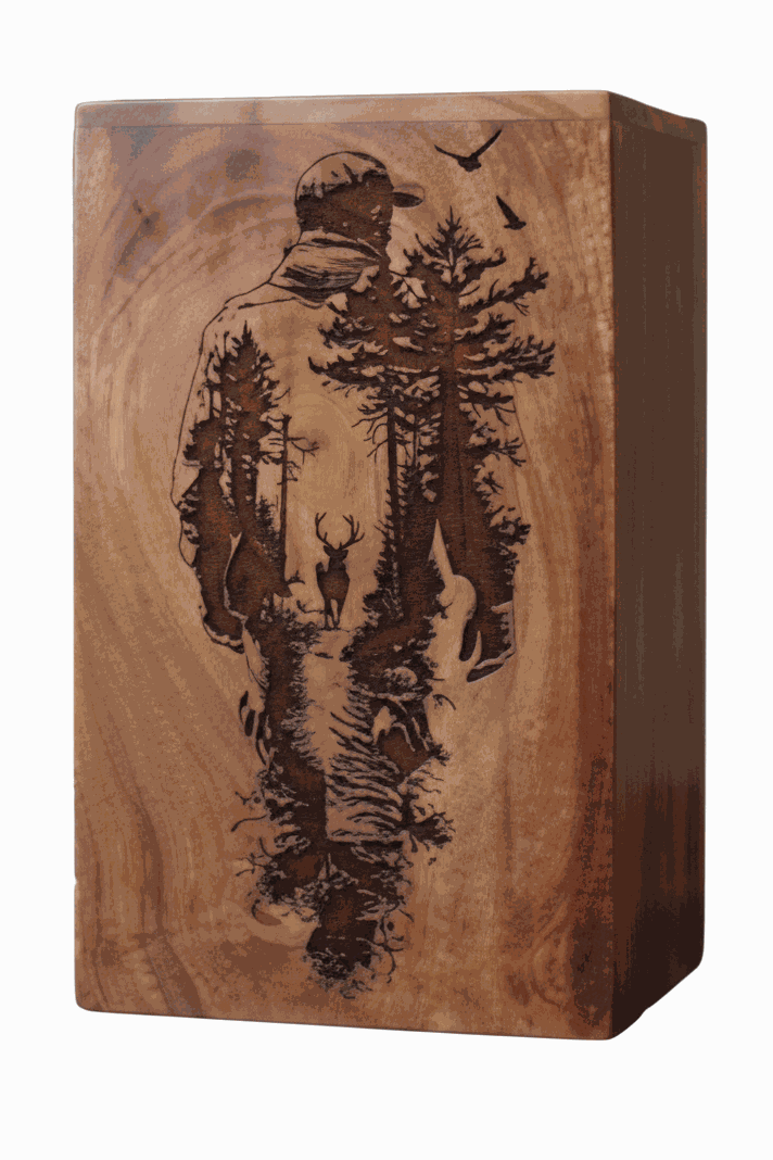 Wooden Forest and Wildlife Engraved Cremation Urn