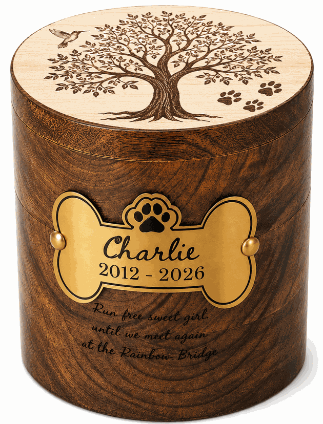 Cremation Urn with UV Print Top and Wood laser Engraving