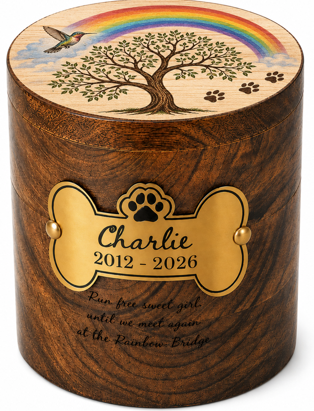 Cylindrical Cremation Urn with UV print and laser Engraving