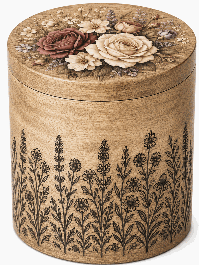 Cremation Urn with UV Rose print with laser Engraving