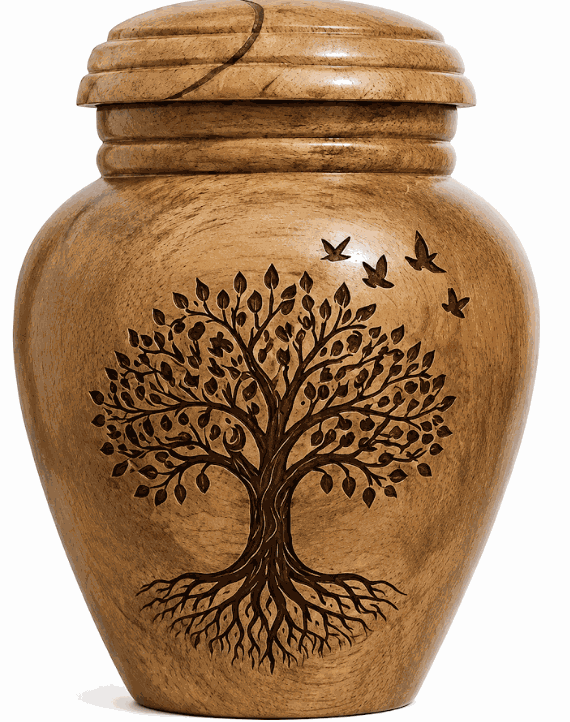 Cremation Urn with tree and bird laser Engraving