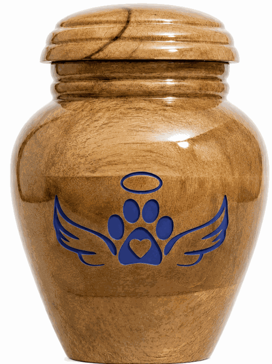 Cremation Urn with blue paw-wings laser Engraving