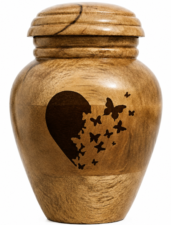 Cremation Urn with heart-butterfly laser Engraving