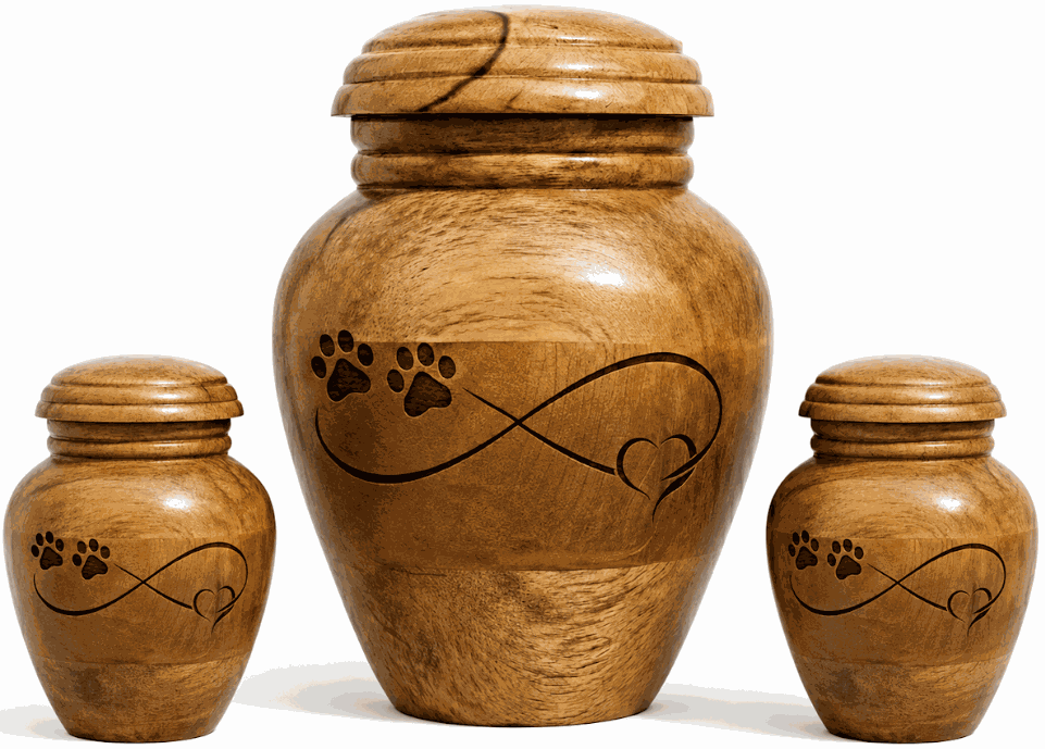 Cremation Urn with two paw-heart laser Engraving