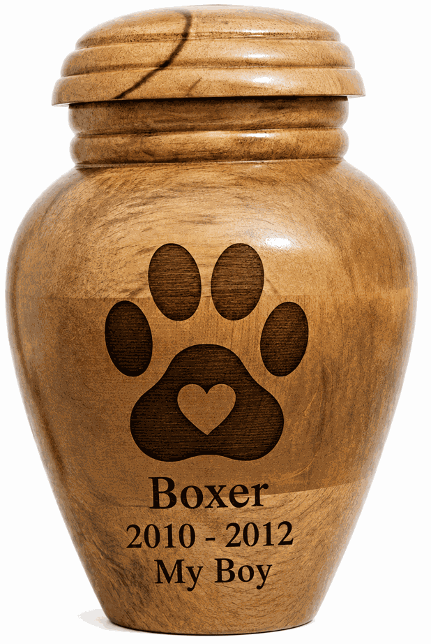 Personalized Wooden Cremation Urn with one paw laser Engraving
