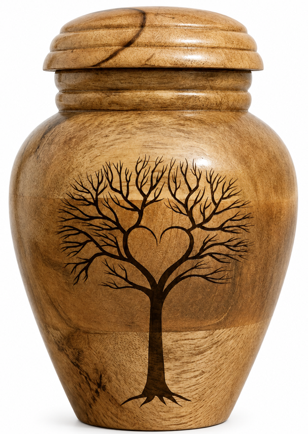 Cremation Urn with tree-heart laser Engraving