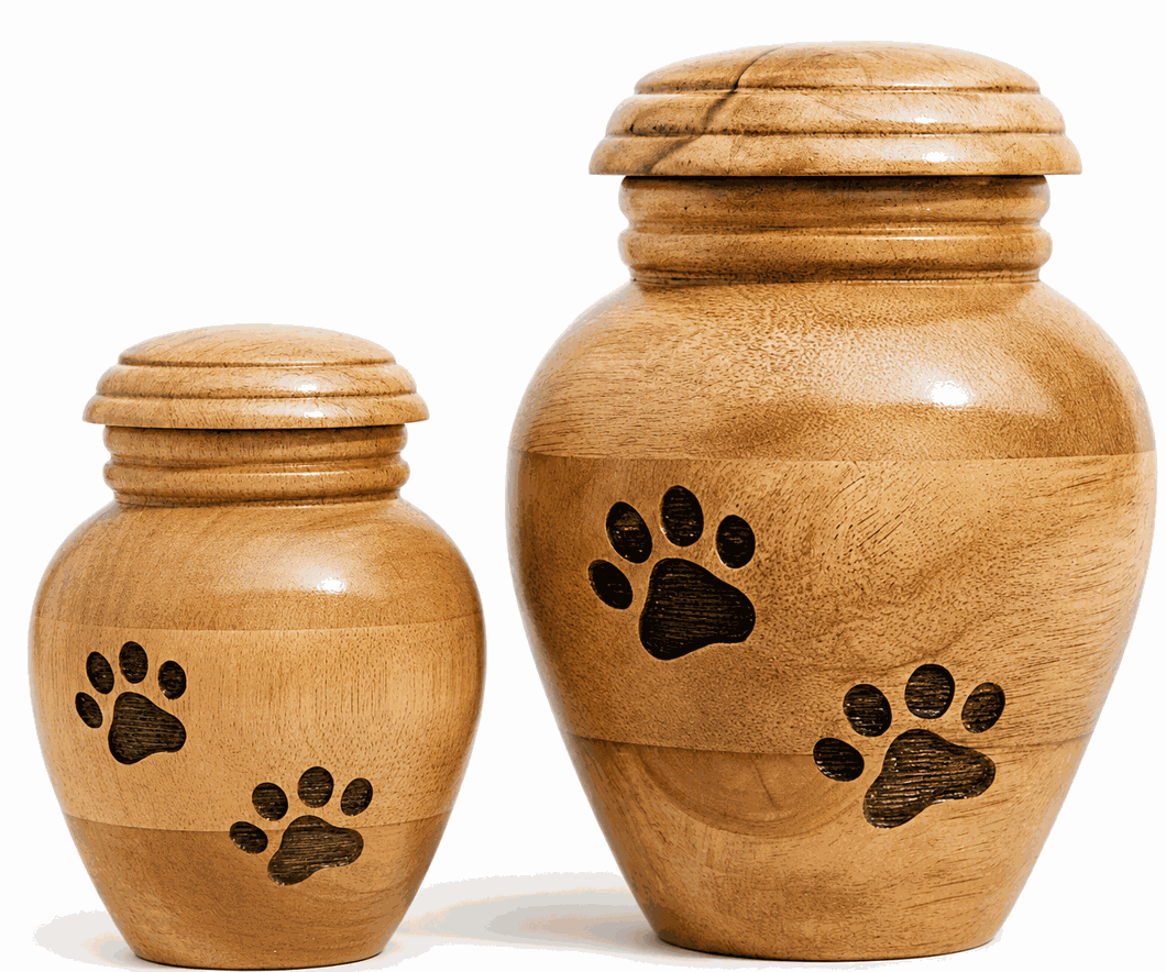 Cylindrical Cremation Urn with 2 paw laser Engraving