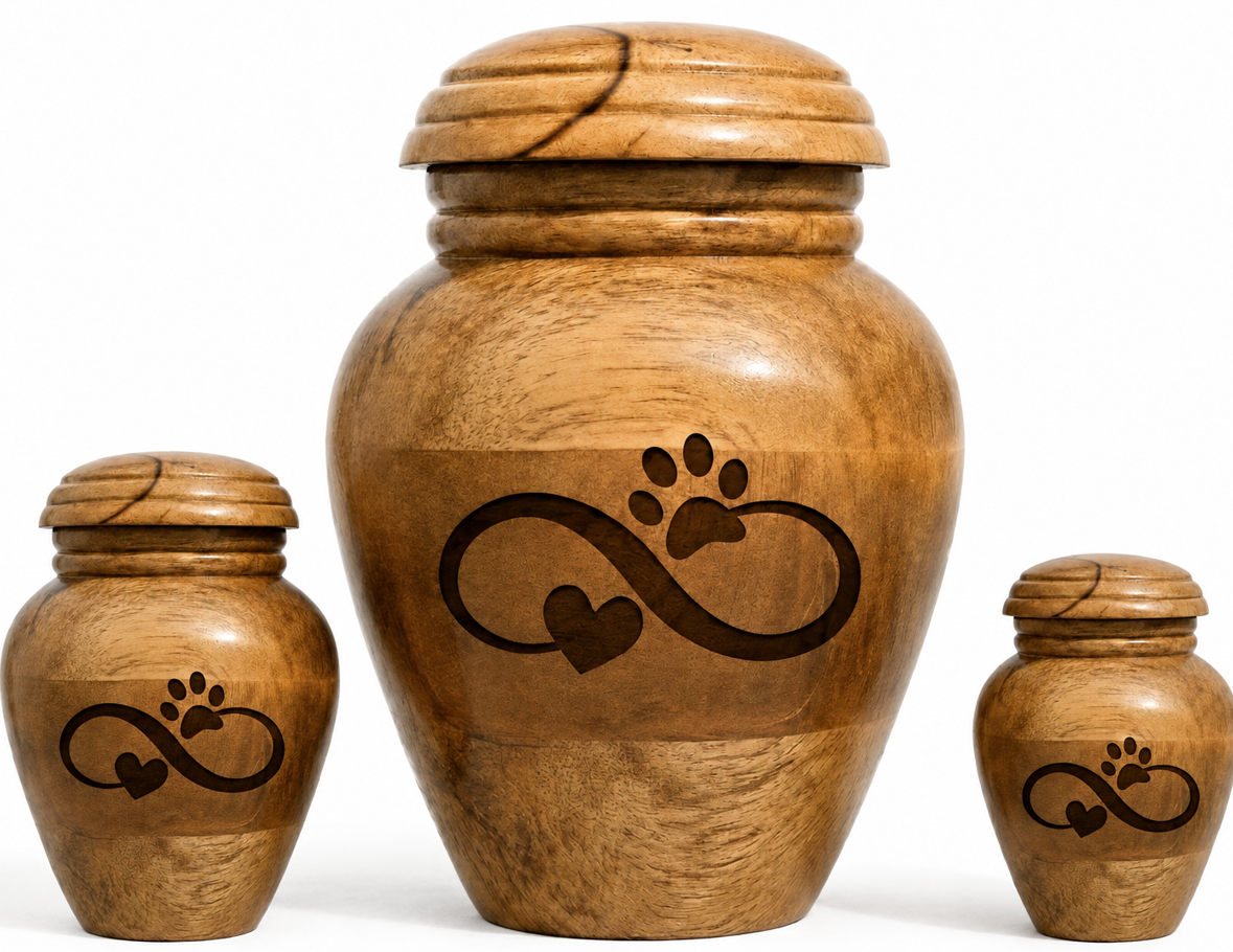 Cylindrical Cremation Urn with paw-heart laser Engraving