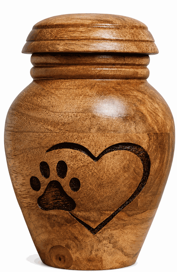 Cylindrical Cremation Urn with two paw-heart laser Engraving