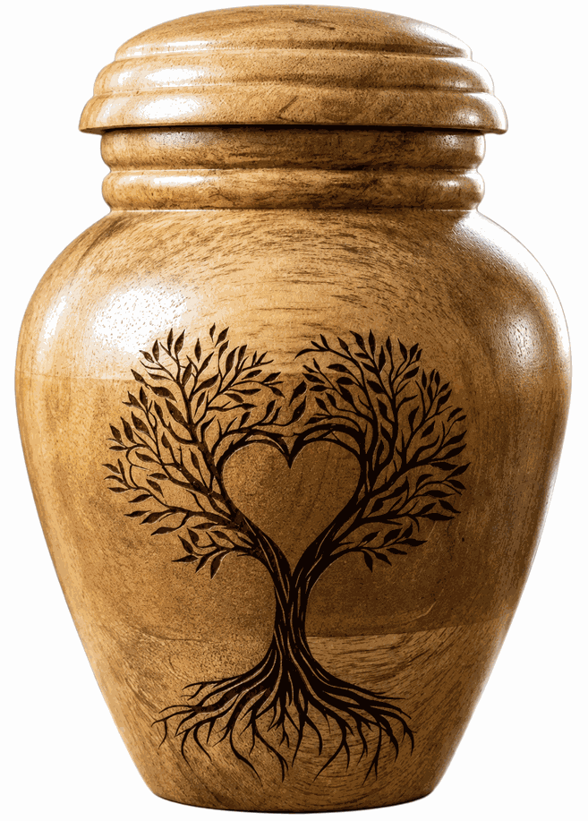 Cylindrical Cremation Urn with tree-heart laser Engraving