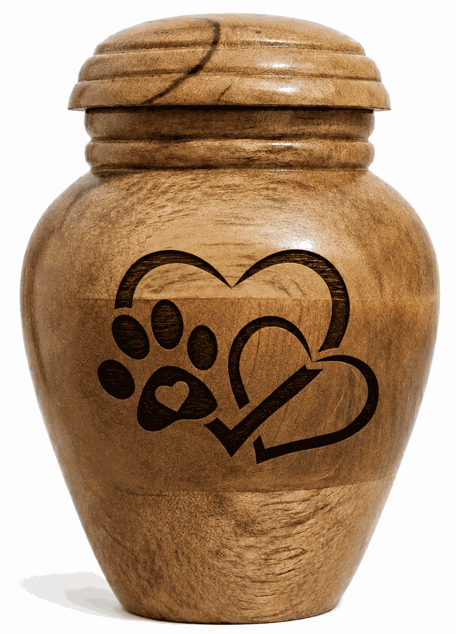 Cylindrical Cremation Urn with paw-heart laser Engraving