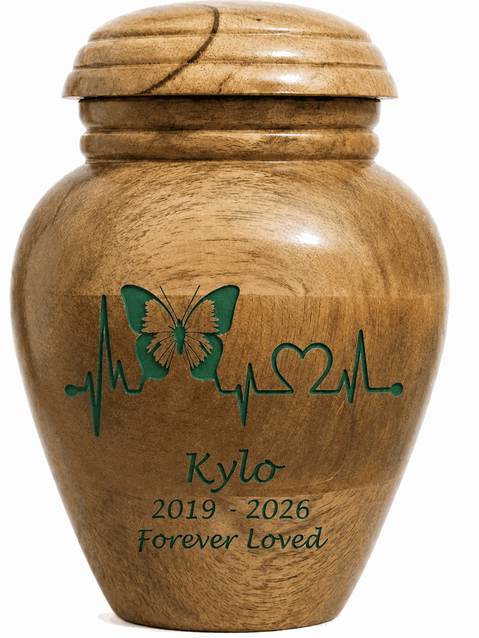 Cremation Urn with butterfly-heart laser Engraving