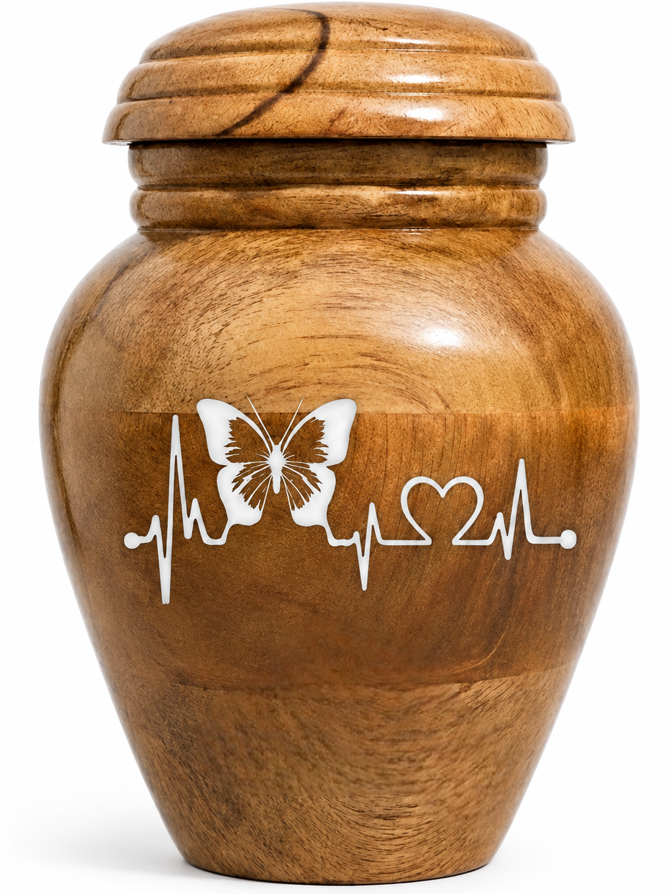 Cremation Urn with white butterfly-heart laser Engraving