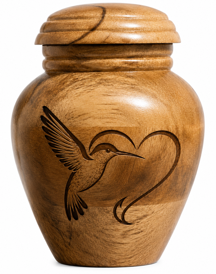 Cylindrical Cremation Urn with bird-heart laser Engraving