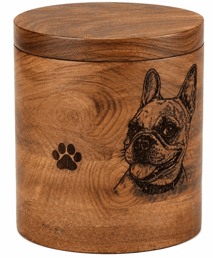 Cylindrical Cremation Urn with dog laser Engraving