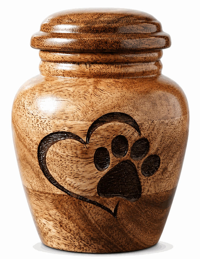 Cylindrical Cremation Urn with paw-heart laser Engraving