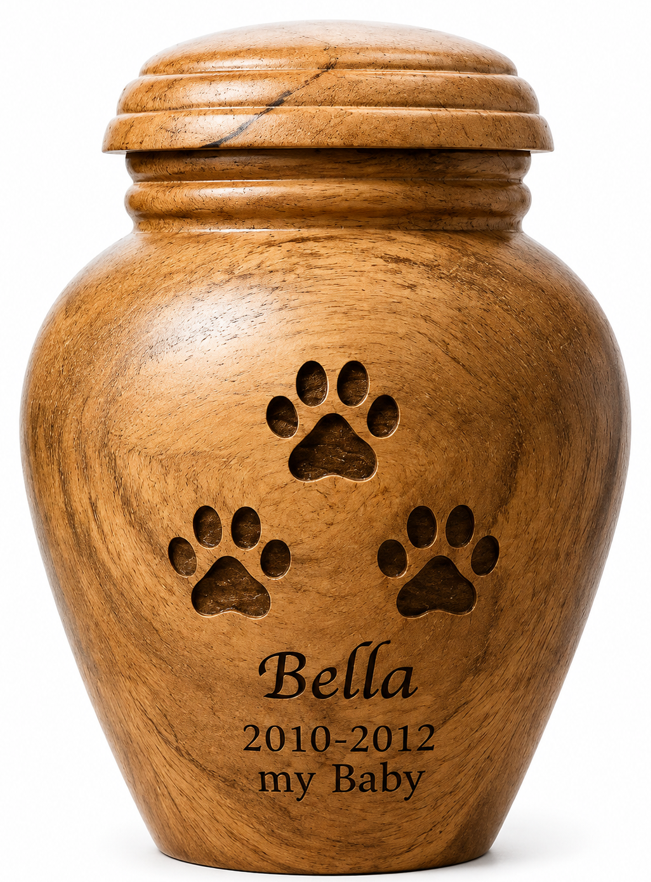 Cylindrical Cremation Urn with paw laser Engraving