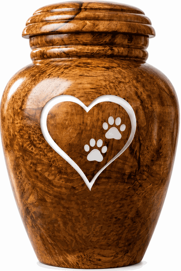 Cremation Urn with paw in white heart laser Engraving