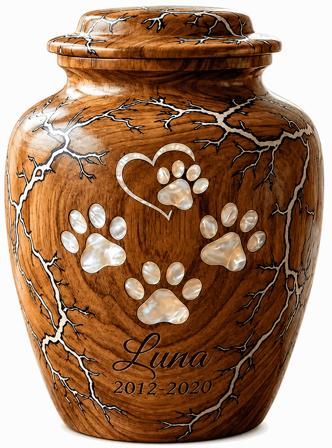Cremation Urn with  paw white laser Engraving