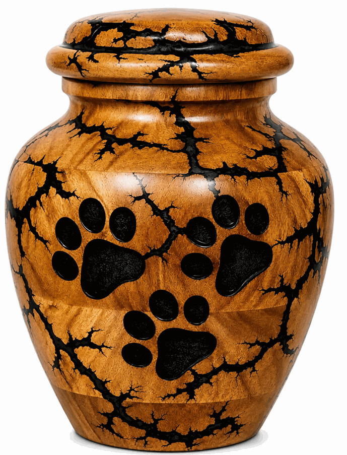 Cylindrical Cremation Urn with paw laser Engraving