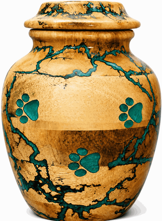 Cylindrical Cremation Urn with green paw laser Engraving