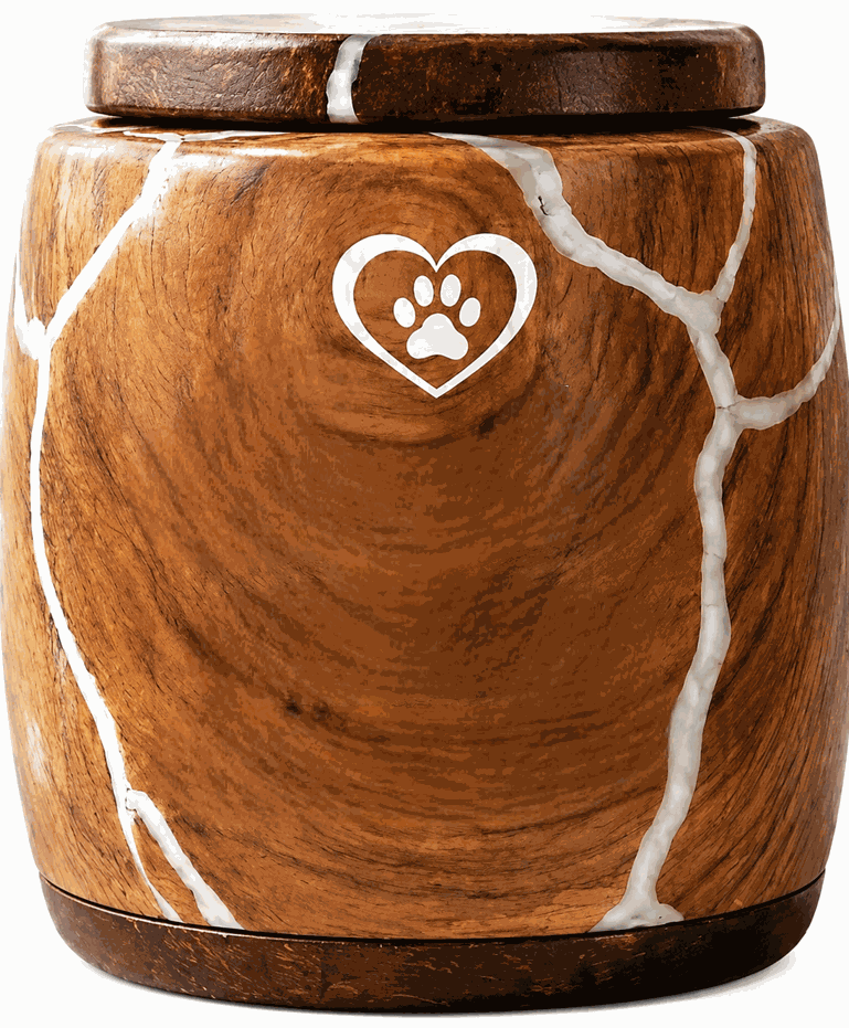Cylindrical Cremation Urn with paw in heart laser Engraving