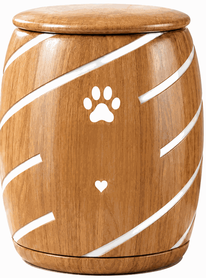 Cylindrical Cremation Urn with white paw laser Engraving