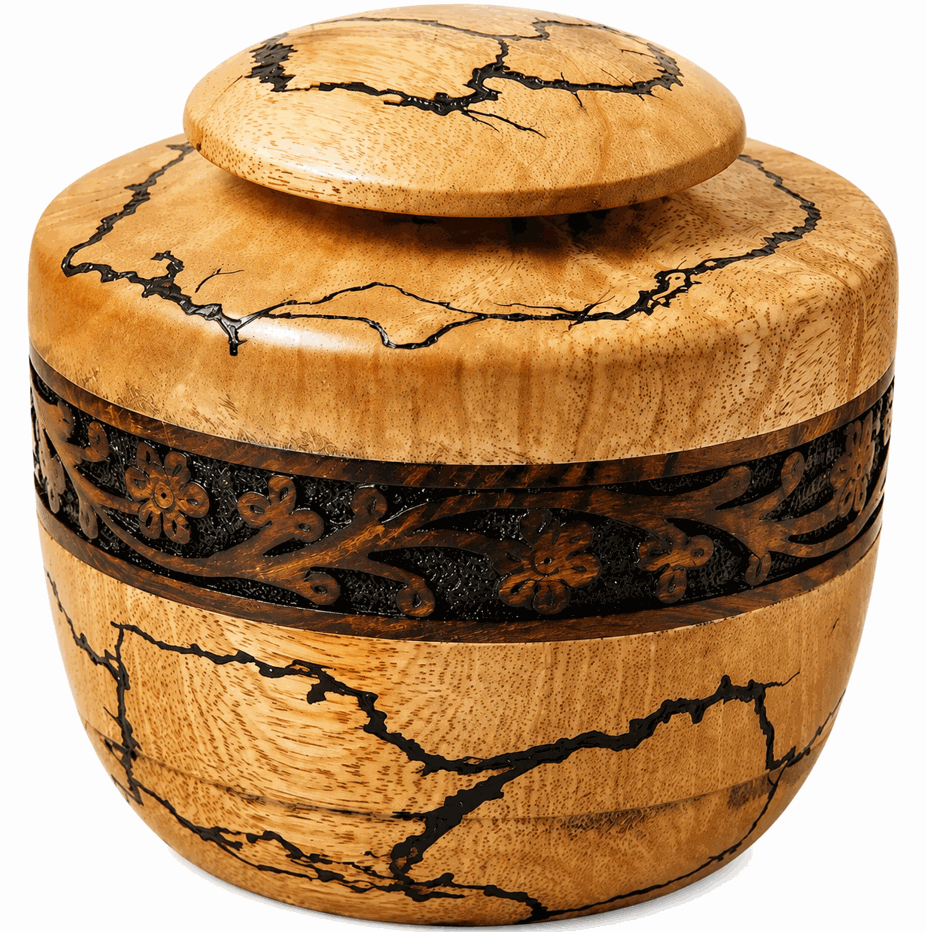 Premium Artisan Round Cremation Urn with Lichtenberg Resinqw