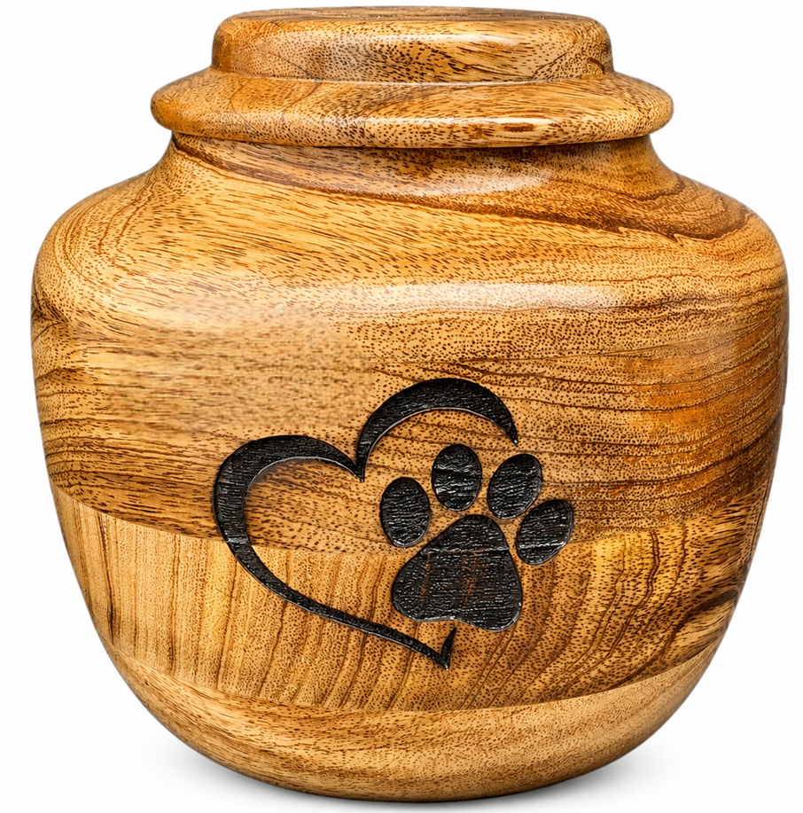 Cremation Urn with paw with heart laser Engraving
