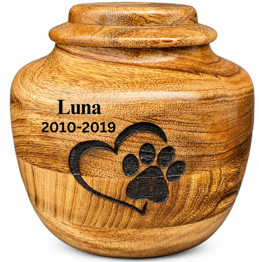 Cremation Urn with paw with heart laser Engraving